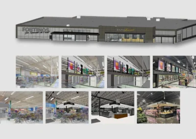 Design with BIM – Building Information Modeling (BIM) translates retail store concepts into detailed 3D models, enabling precise coordination of fixtures, finishes, lighting and signage. It improves visualization, streamlines collaboration and resolves conflicts early to ensure the final store matches the design intent.